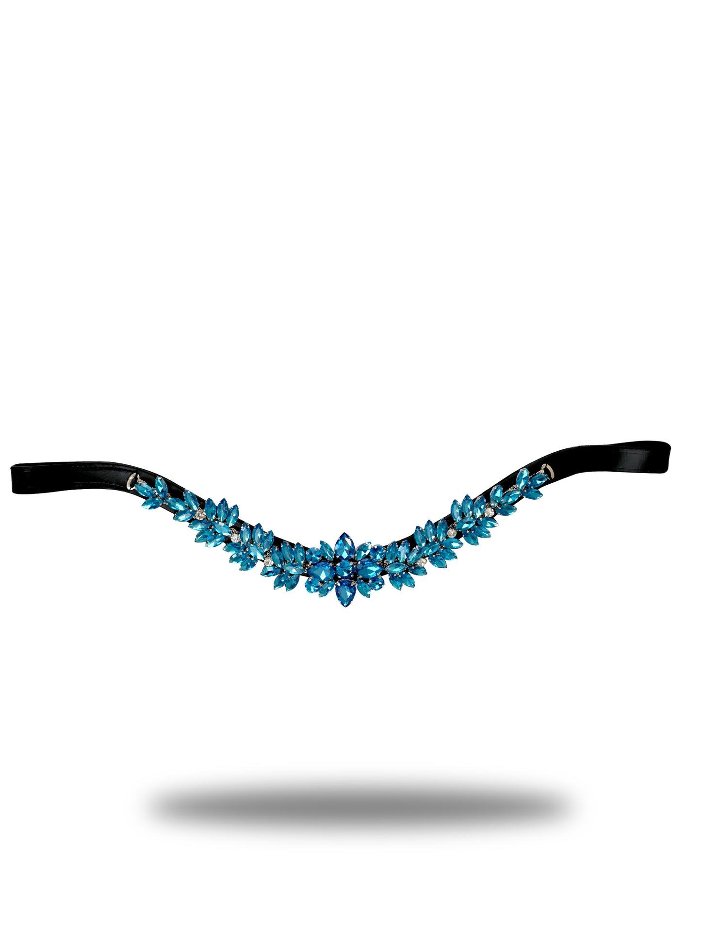 Browband- Aqua Crystal V Shape in Brown Leather
