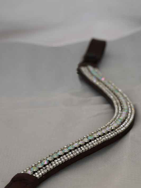 Browband- Silver Crystal V Shape in Brown Leather