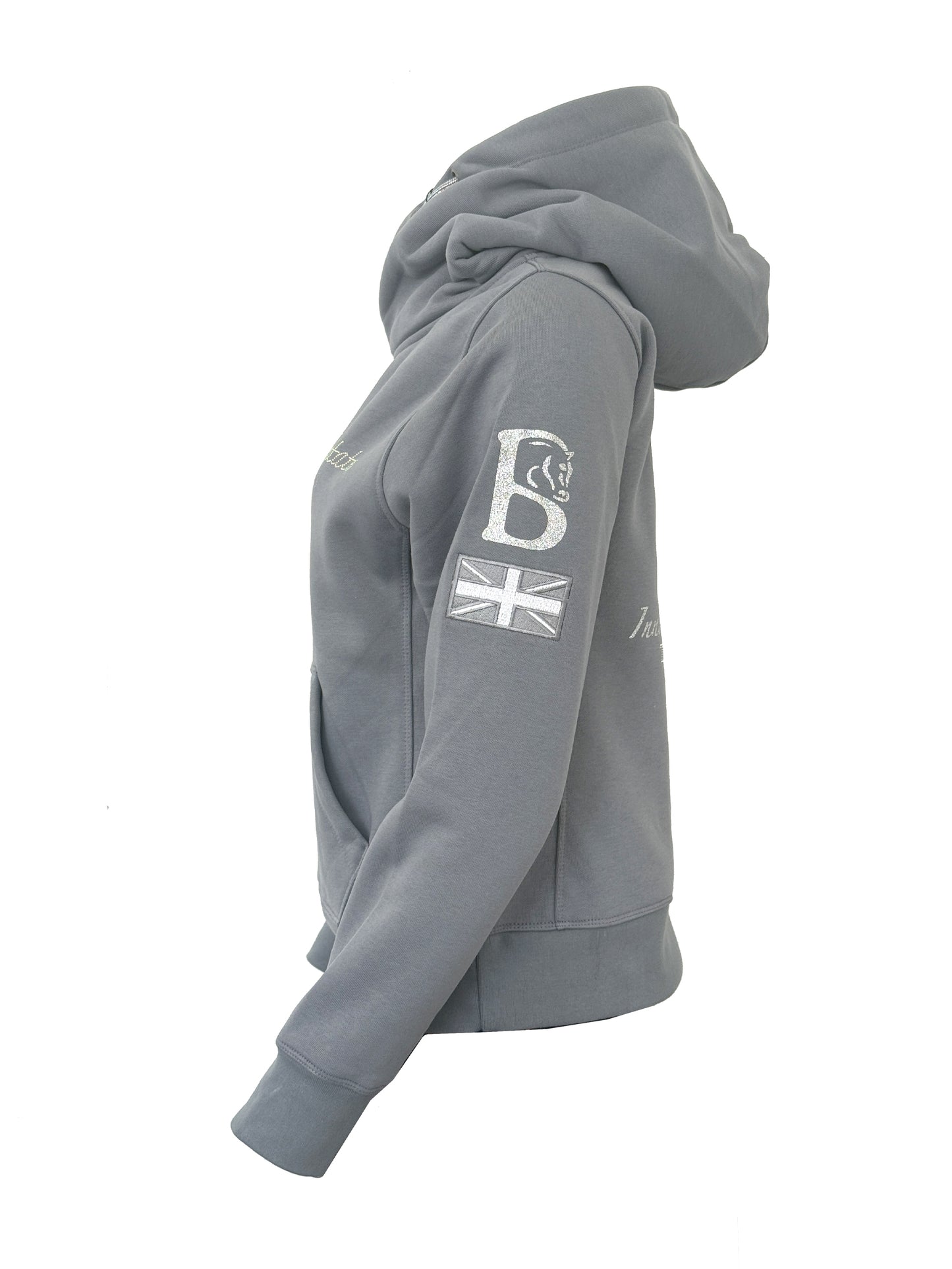 Amelia Denim Grey With Silver Innovate Don't Imitate & Diamante Cross Necked Hoodie