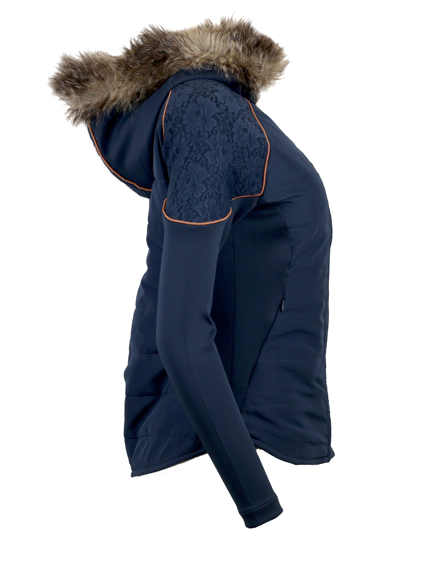Francesca Navy With Rose Gold Lace And Fur Jacket