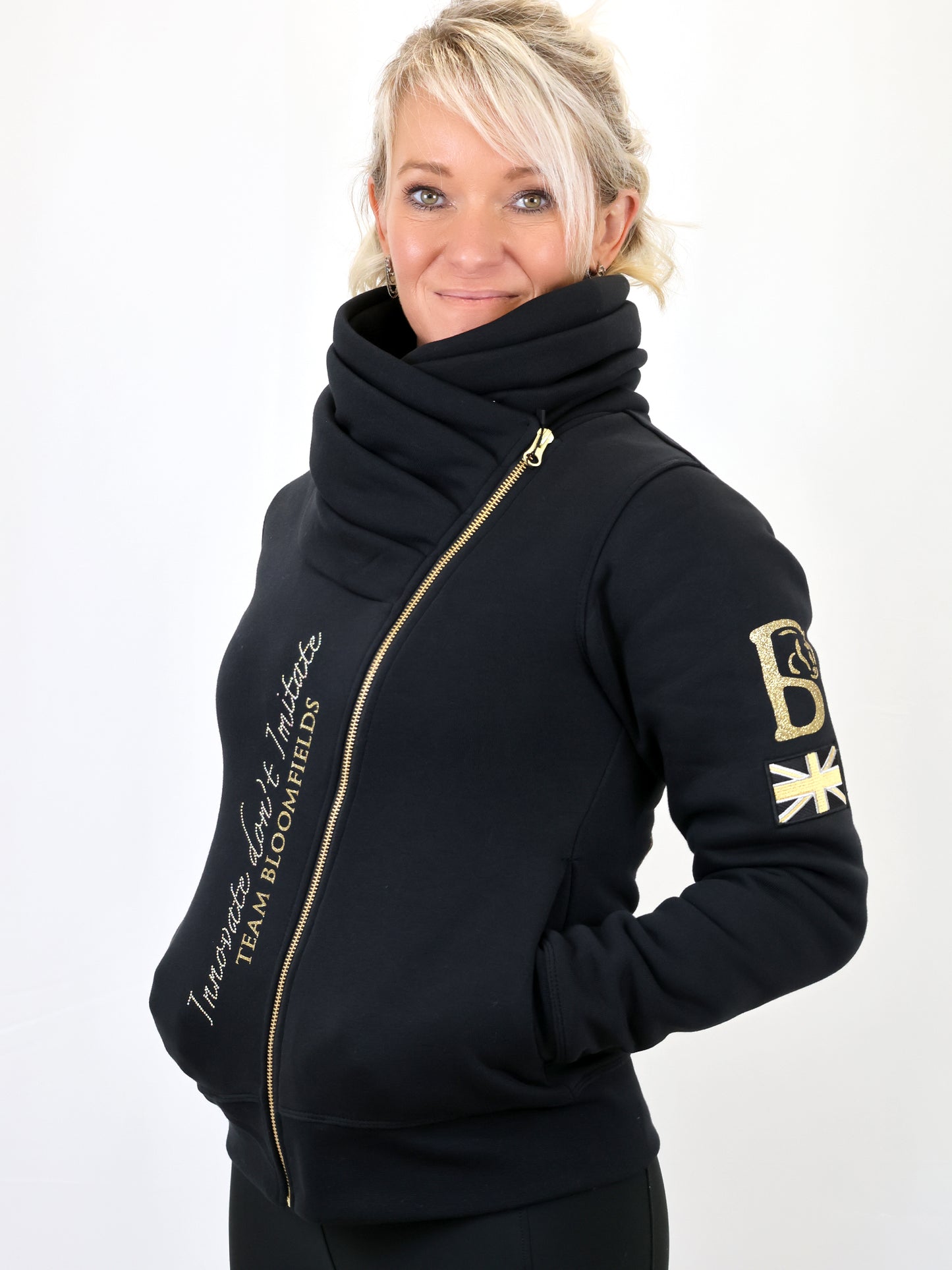 Sabrina Black & Gold Rhinestone Ruffle Collar Top