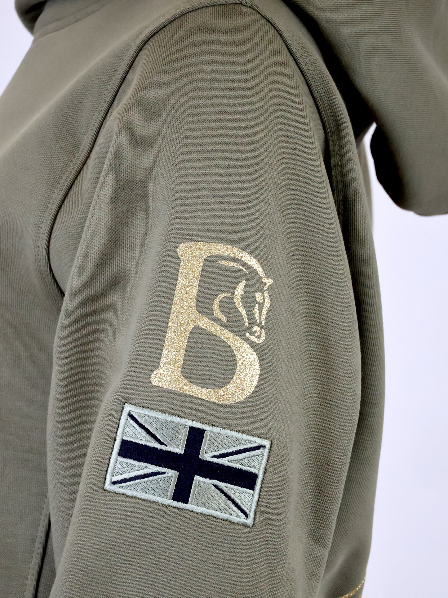 Amelia Sage & Gold Cross Necked Hoodie