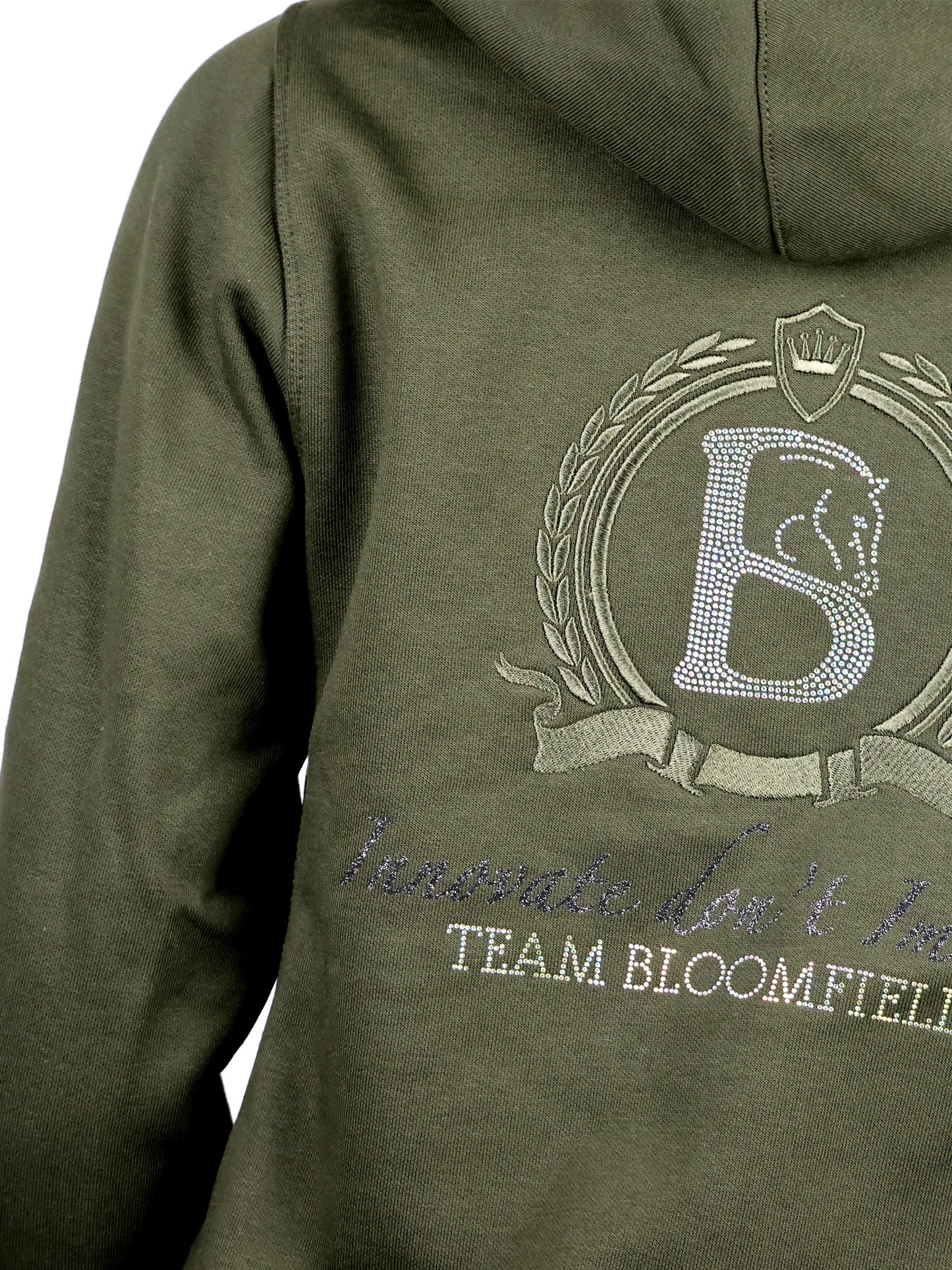 Amelia Olive With Rhinestones  Cross Necked Adult's Hoodie